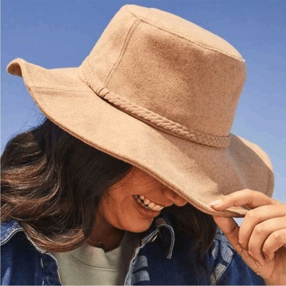 ASN Anthropologie Harper Felt Floppy Sun Hat Neutral Tan Anthro New NWT